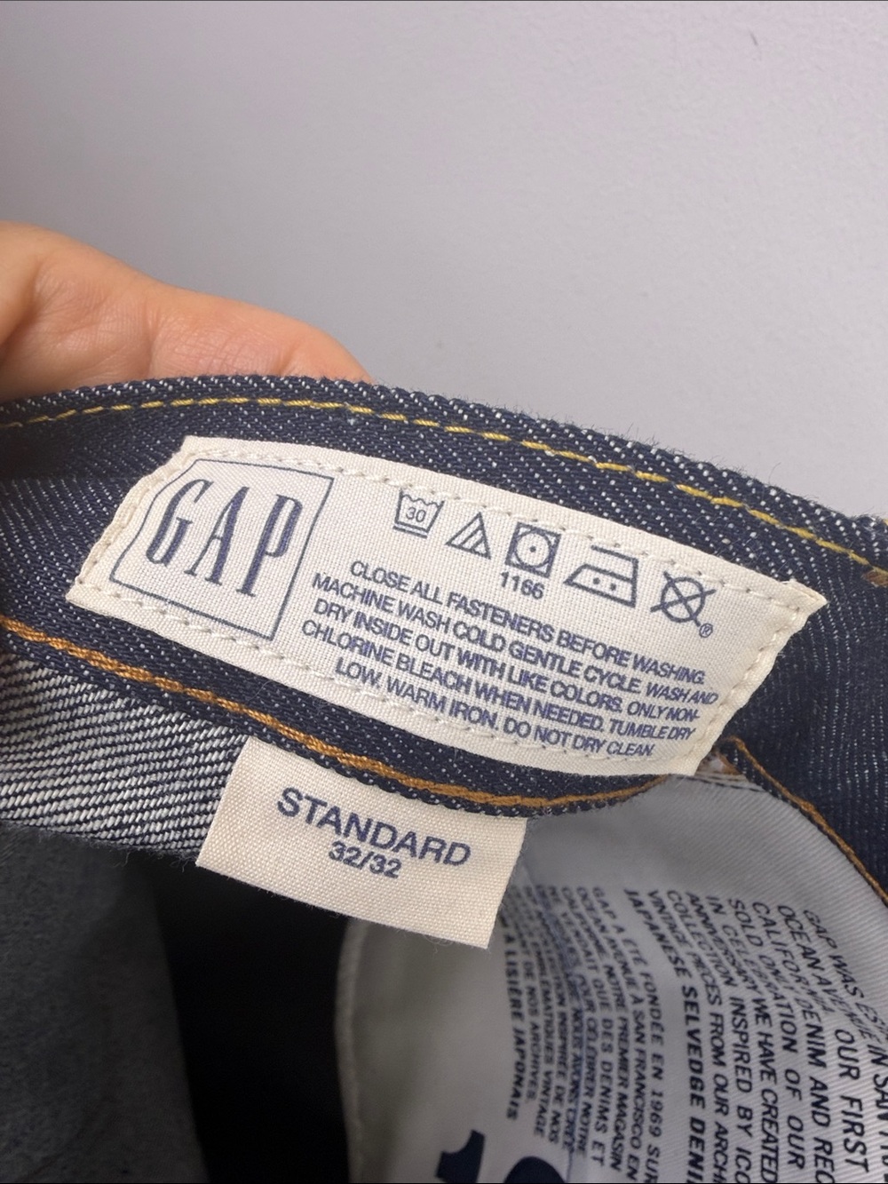 Gap Selvedge Jeans Men 32 x 33 Dark Indigo Blue Cotton Straight Leg Standard Fit - Picture 14 of 16
